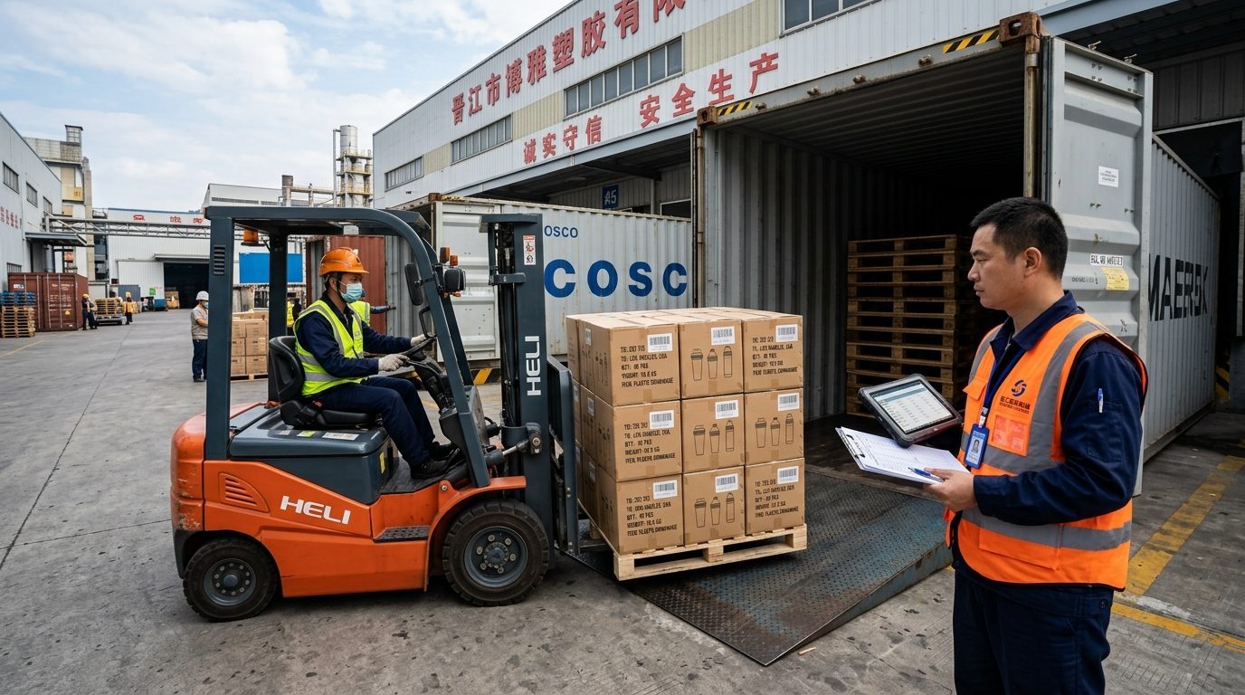 Finished export cartons prepared for shipment planning