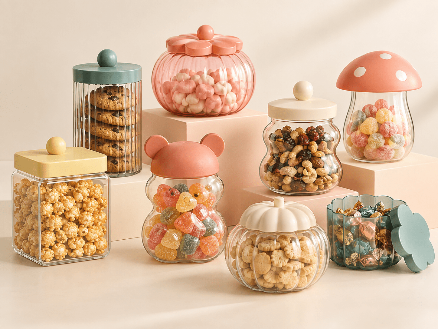 Creative candy and snack containers in distinctive forms